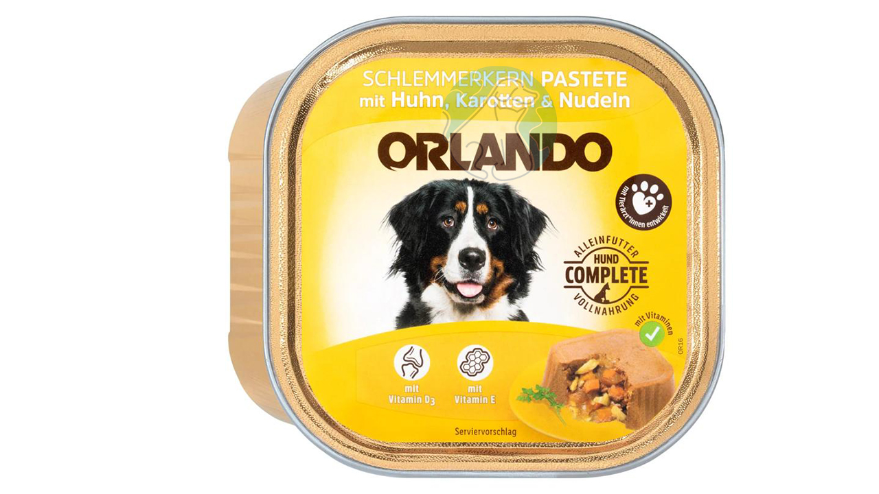 ووم سگ 300گرمی مرغ و هویج و نودل مغزدار Orlando